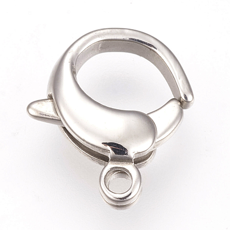 Honeyhandy 304 Stainless Steel Lobster Claw Clasps, Stainless Steel Color, 12x10.5x3mm, Hole: 1.5mm