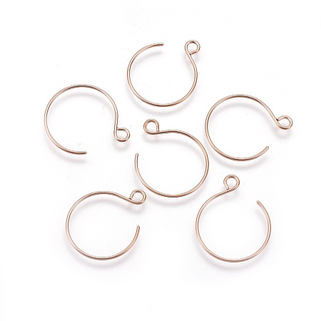 Vacuum Plating 304 Stainless Steel Earring Hooks, Rose Gold, 23~34x18~19x0.8mm, Hole: 2mm; Pin: 0.8mm