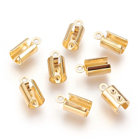 Honeyhandy 304 Stainless Steel Folding Crimp Ends, Fold Over Crimp Cord Ends, Real 18k Gold Plated, 10.5x5.5x4.5mm, Hole: 1.2mm, Inner Diameter: 4~4.5mm