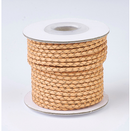 Honeyhandy Braided Leather Cords, Round, Sandy Brown, 3mm, about 10yards/roll