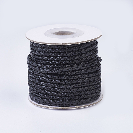 Honeyhandy Braided Leather Cords, Round, Black, 3mm, about 10yards/roll