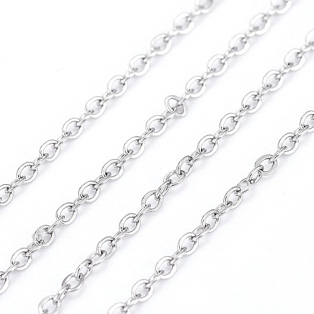 Honeyhandy 3.28 Feet 304 Stainless Steel Cable Chains, Soldered, Flat Oval, Stainless Steel Color, 1.6x1.3x0.3mm