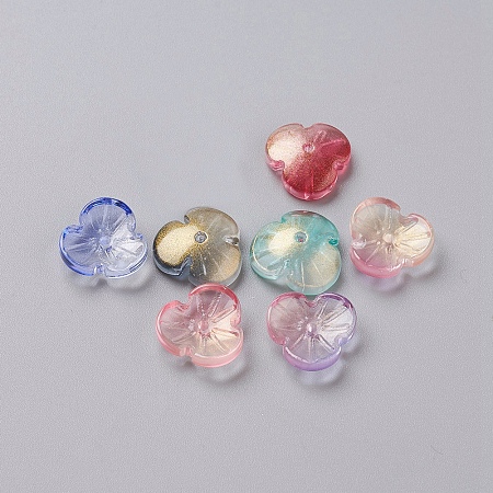 Honeyhandy Transparent Glass Beads, with Glitter Powder, Dyed & Heated, Flower, Mixed Color, 12x3.6mm, Hole: 1mm