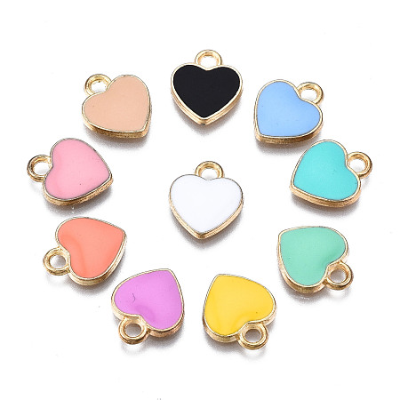 Honeyhandy Alloy Enamel Charms, Heart, Light Gold, Mixed Color, 12x10x2mm, Hole: 2mm