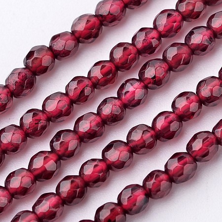 Honeyhandy Natural Garnet Bead Strands, Grade A, Round, Faceted, 3~3.5mm, Hole: 0.5mm, about 109pcs/strand, 15 inch