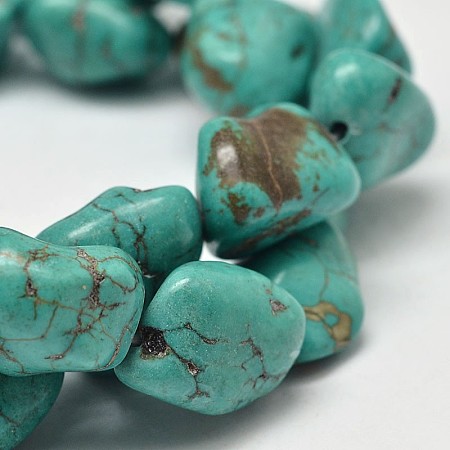 Honeyhandy Dyed Nuggets Natural Howlite Beads Strands, Light Sea Green, 11~17x10~17mm, Hole: 1mm, about 15.7 inch