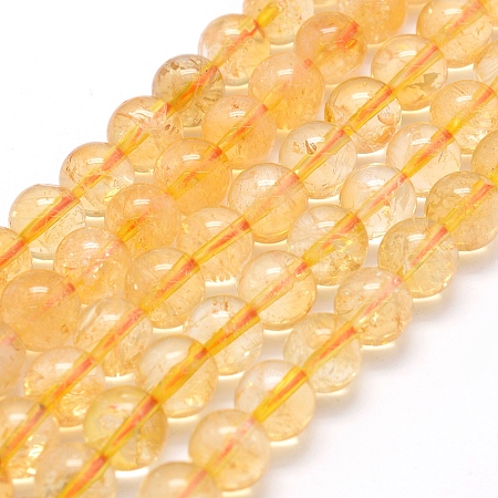 Honeyhandy Natural Citrine Beads Strands, Round, Dyed & Heated, 8mm, Hole: 1mm, about 44pcs/strand, 15.7 inch(40cm)