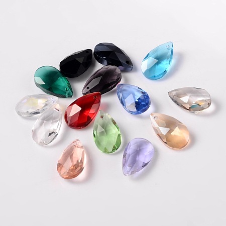 Honeyhandy Faceted teardrop, Glass Pendants, Mixed Color, 16x9x6mm, Hole: 1mm