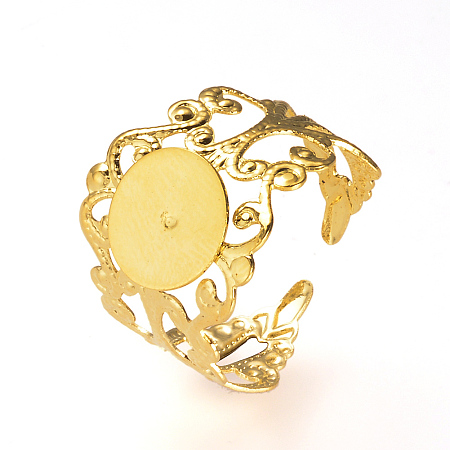 Honeyhandy Adjustable Brass Ring Shanks, Filigree Ring Base Findings, Golden, Tray:8mm, 19mm