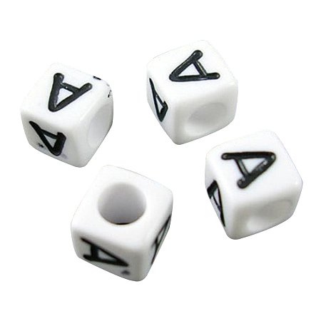 ARRICRAFT 50g (about 300pcs) 6mm Letter A White Cube Alphabet Acrylic Beads for Name Jewelry Making