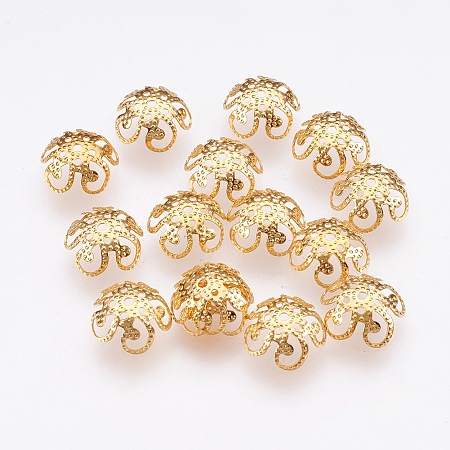 Honeyhandy 304 Stainless Steel Fancy Bead Caps, Flower, 5-Petal, Real 18K Gold Plated, 10x3.5mm, Hole: 1mm