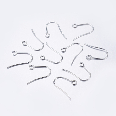 Honeyhandy 304 Stainless Steel Earring Hooks, Ear Wire, with Horizontal Loop, Stainless Steel Color, 18x15mm, Hole: 2mm, Pin: 0.7mm
