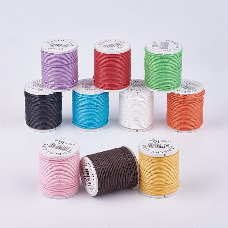 Honeyhandy Braided Waxed Cords, Mixed Color, 1mm, about 9.84 yards(9m)/roll, 10 rolls/bag