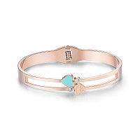 SHEGRACE Chic Titanium Steel Bangle, with Enamel Heart and Cubic Zirconia, Rose Gold, 60mm