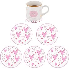 FINGERINSPIRE 6 Pcs Acrylic Round Coaster 3.7 inch in Diameter Acrylic Cup Mats with Pink Heart Patterns Clear Coffee Cup Coaster Transparent Coaster for Wedding, Coffee Bar, Home Decor Ornaments