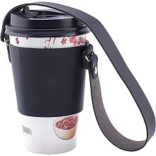 GORGECRAFT Leather Coffee Cup Holder with Handle PU Leather Heat Resistant Reusable Takeout Drink Carrier Portable Sleeve for Hot Cold Drink, Black