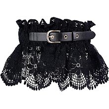 GORGECRAFT Elastic Black Lace Wide Waistband Hollow Out Embroidered Lace Wrap Around Waist Belts with Adjustable Decoration Buckle Leather Belt for Women Dresses Daily Wear Clothing Accessories