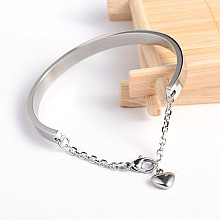 Honeyhandy 304 Stainless Steel Bracelets, with Heart Charms and Extender Chain, Stainless Steel Color, 1-5/8 inchx2-1/4 inch(42x58mm)