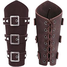 GORGECRAFT 2PCS Buckle Arm Bracers Retro Renaissance Leather Bracer Gauntlet Wristband Rivet Design Unisex Leather Cuffs Armband(Saddle Brown)