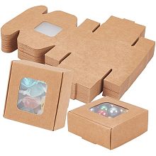 BENECREAT 48 Packs 2.2x2.2x1 Inch Brown Kraft Paper Box with Clear Windows Foldable Paper Gift Box Goodies Candy Box Dessert Box for Party Wedding Bakery Packaging