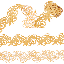 Fingerinspire 2M Polyester Embroidery Floral Trimming, Iron on/Sew on Hollow Trim, for Costume Decoration, Gold, 65x0.8mm