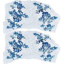 GORGECRAFT 2 Pairs Embroidery Sequin Lace Applique Sewing Flower Fabric Collar Patch for Wedding Gown Dress Bridal Stage Performance DIY Crafts(Dodger Blue)