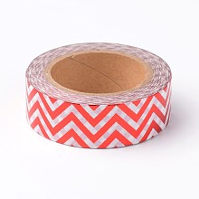 Honeyhandy DIY Scrapbook Decorative Paper Tapes, Adhesive Tapes, with Wavy/Chevron Pattern, Red, 15mm, about 10m/roll