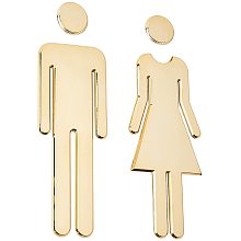 GORGECRAFT Restroom Identification Signs Men Women Brushed Bathroom Door Signage Decor Plastic Figure Set Self Adhesive Back for Business Office Restaurant (Gold)