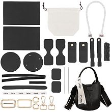 WADORN DIY PU Leather Bag Making Kit for Women, Handbags Sewing Kit for Adult DIY Bucket Bag Making Kit with Lined Pockets DIY Purse Cross Leather Craft Bag Making Supplies, 6.6x6.6x6.6 Inch, Black