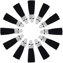 CHGCRAFT 100pcs Black Suede Tassels with Platinum CCB Plastic Findings Suede Tassels for Keychain Cell Phone Straps DIY Necklace Earring Dangle Charms 38x10mm, Hole 2mm