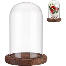 NBEADS Eternal Flower Glass Display Dome Cloche, Glass Display with Coconut Brown Wood Pedestal Bell Jar Cloche for Valentine's Day Mother's Day Flower Decorations Crafts, 4.45×6.42 Inch