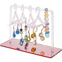 Acrylic Earrings Display Stands, Clothes Hangers Shaped Earring Studs Organizer with 8pcs Mini Hangers 64 Holes Dangle Earring Holder for Selling Earring Merchant Show Retail, Misty Rose