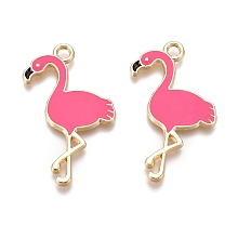 Honeyhandy Alloy Enamel Pendants, Flamingo Shape, Golden, Hot Pink, 28.5x18x1mm, Hole: 2mm