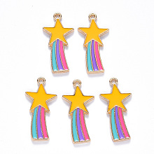 Honeyhandy Alloy Enamel Comet Star Pendants, Shooting Star, Light Gold, Medium Purple, 26.5x13x1.5mm, Hole: 2mm