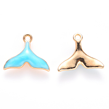 Honeyhandy Alloy Enamel Pendants, Whale Tail Shape, Light Gold, Sky Blue, 15x17.5x3mm, Hole: 1.6mm