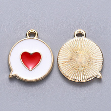 Honeyhandy Alloy Enamel Pendants, Flat Message Box with Heart, Light Gold, White, 17x14x1.5mm, Hole: 1.6mm