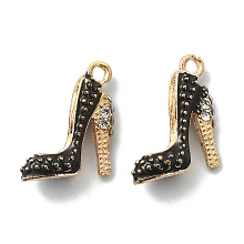 Honeyhandy 2Pcs Alloy Enamel Stilettos Pendants, Cadmium Free & Lead Free, with Rhinestone, High-heeled Shoes, Light Gold, Black, 17.5x14x6mm, Hole: 2mm