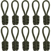 GORGECRAFT 10PCS Zipper Pulls Replacement Universal Nylon Zipper Repair Kit Zipper Slider Pull Tab Zipper Fixer Metal Zipper Head Hand Woven Pull Rope Zipper Handle Cord Pull Tab, Dark Olive Green