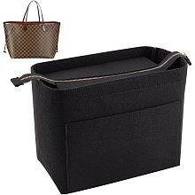 WADORN Felt Zipper Tote Bag Organizer Insert, Felt Handbag Insert Rectangle Purse Organizer Bag In Bag Multiple Compartments Bag Insert Interior Shaper for LV Neverfull GM, 14.6x4.3x9.1 Inch, Black