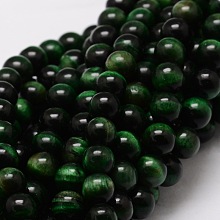 Honeyhandy Natural Tiger Eye Round Beads Strands, Green, 10mm, Hole: 1mm, about 38pcs/strand, 15.7 inch