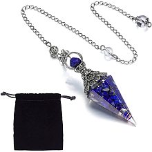 SUNNYCLUE Lapis Lazuli Pendulum Healing Crystal Dowsing Pendulum Necklace with Lobster Claw Clasps & Velvet Cloth Bags for Reiki Healing Balancing Spiritual Resin Gemstone Point Pendulums Necklace