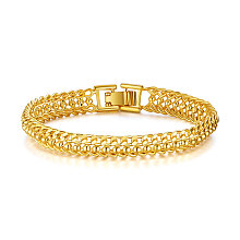 Honeyhandy SHEGRACE Brass Chain Bracelets, with Curb Chains and Ball Chains, Real 18K Gold Plated, 6-7/8 inch(17.5cm)