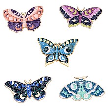 Honeyhandy 5Pcs 5 Style Moon Phase Butterfly Enamel Pins, Gold Plated Alloy Badges for Backpack Clothes, Mixed Color, 21~28x40mm, 1Pc/style