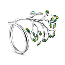 SWEETIEE 925 Sterling Silver Cuff Ring with Enamel Tree Inner Diameter 18mm Adjustable