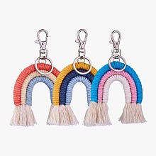 Honeyhandy 3Pcs Boho Rainbow Keychain Weaving Macrame Rainbow Tassel Keychain Cute Keychain for Women Girl Bag Wallet Accessories, Colorful, 12x7cm