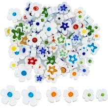 OLYCRAFT 236 Pcs Handmade Flower Millefiori Lampwork Glass Beads 3 Styles White Glass Flower Beads Loose Mosaic Beads for Jewelry Bracelet Necklace Making and DIY Craft