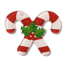 Printed Christmas Theme Acrylic Pendants, Candy Cane, 43.5x35x2mm, Hole: 1.8mm