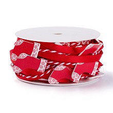 Polyester Cord, for Christmas Party Decoration, Christmas Stocking with Cotton Cord and Wood Findings, Red, 2~6mm, about 5m/roll