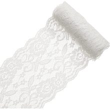 GORGECRAFT 5 Yards 6 Inch Wide Elastic Lace Cotton Floral Pattern Trim Fabric Sewing for Scalloped Edge Rose Decorations for Dress Tablecloth Hair Band Wedding Festival Event Decorations(White)