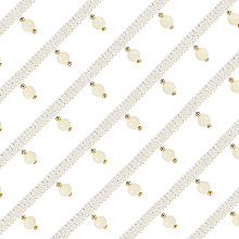 OLYCRAFT 12.6 Yards Ball Beaded Fringe Trim Pearl Beaded Tassel Trim White Beaded Ribbon Trim Sewing Trim Fringe for Curtain DIY Sewing Crafts Home Decor Clothing Decoration